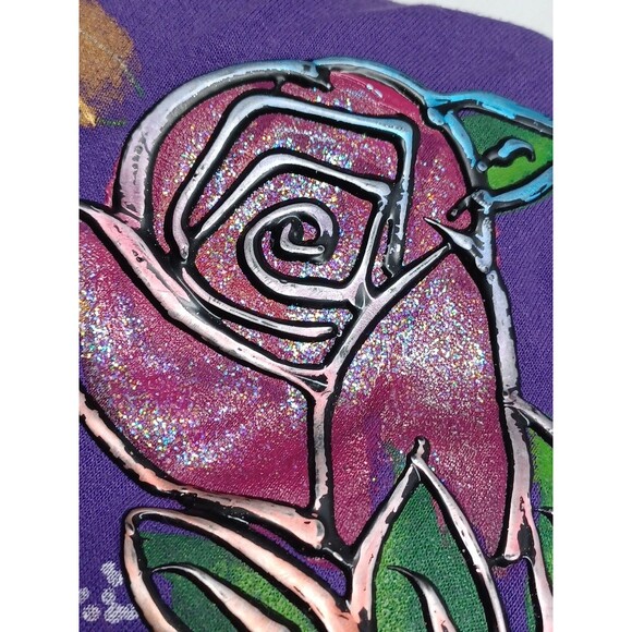 Vtg 3D Hand painted Floral Roses Purple T Shirt One Size - Picture 8 of 9